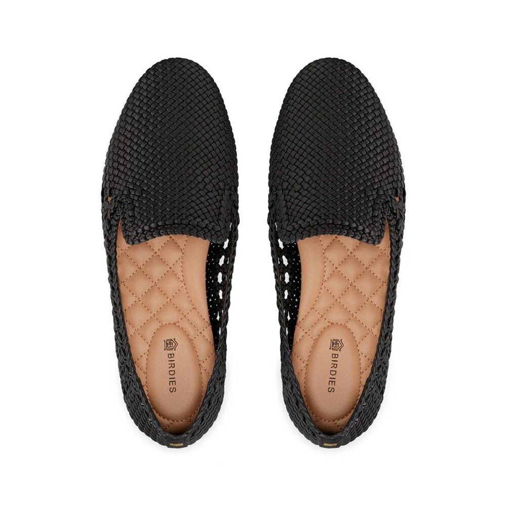 Birdies Black Woven Leather Starling Loafers